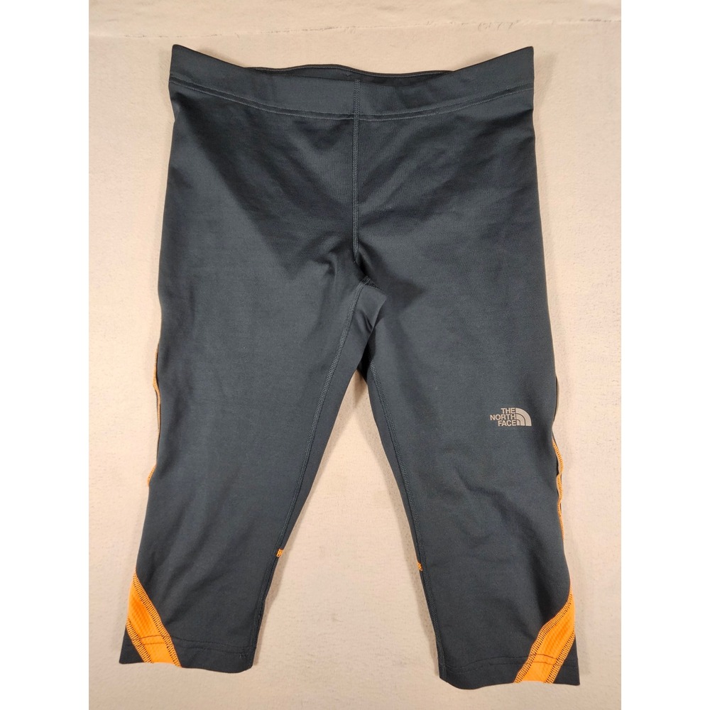 The North Face Womens Gray Orange Capri Leggings Athletic Running Tights Large‎
